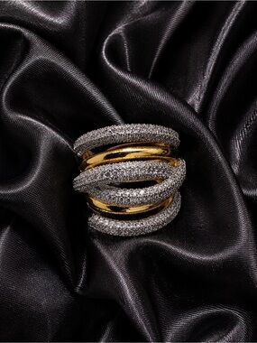 14 k gold plated adjustable ring Pave Statement Ring - Women's Jewelry